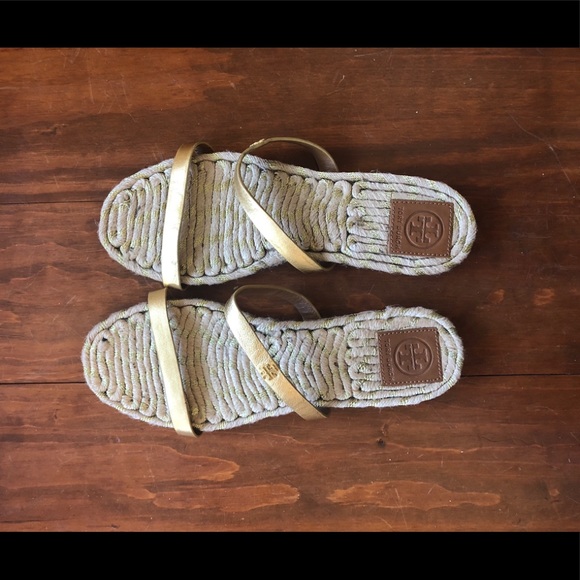Tory Burch Shoes - Tory burch gold espadrille slide sandals